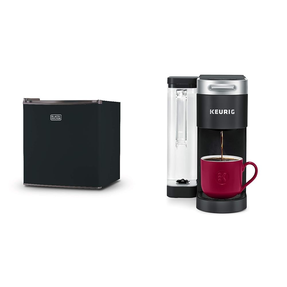Compact Single Door Mini Fridge with Freezer, 1.7 Cubic Feet, Black & Single Serve K-Cup Pod Coffee Maker, Black F1920