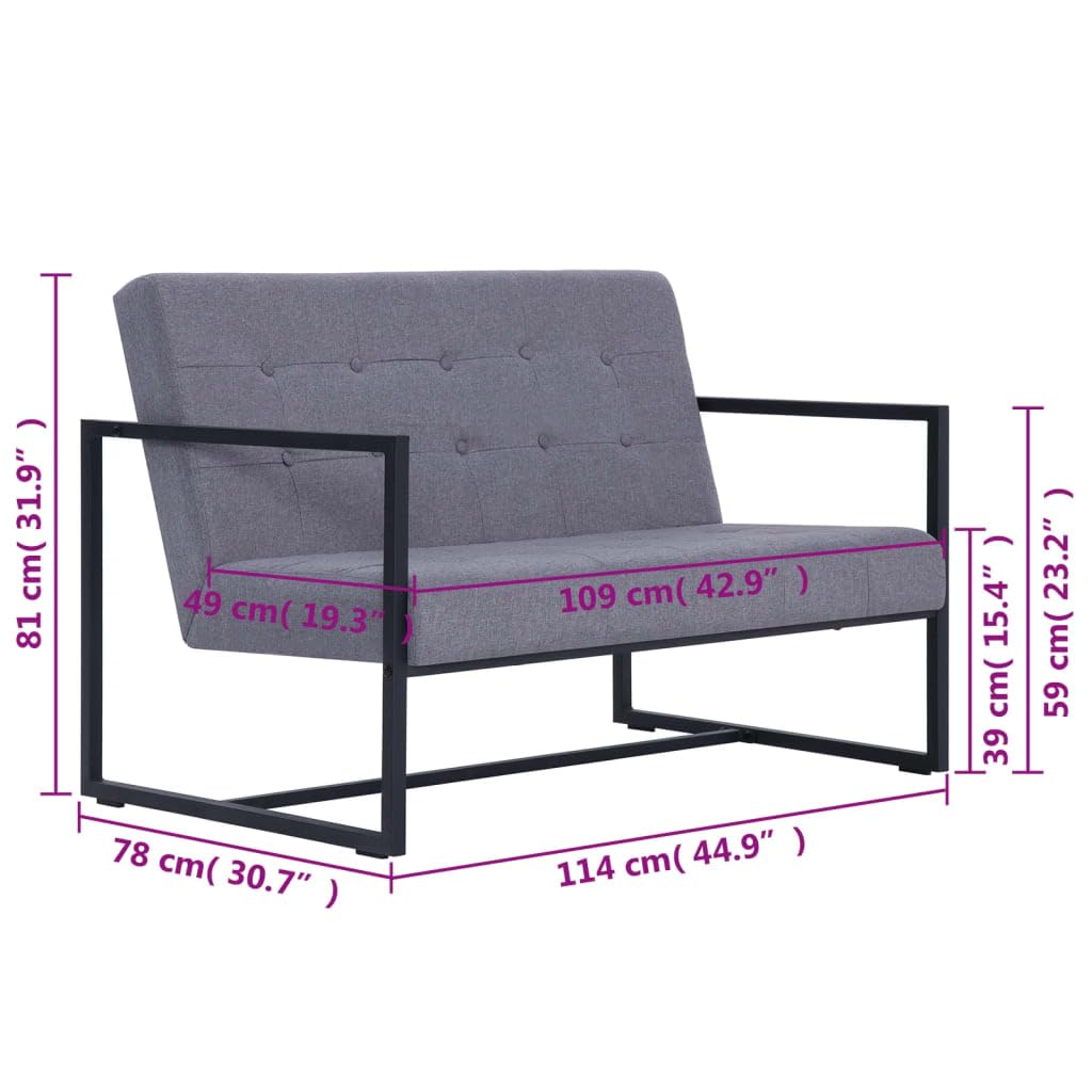 Light Gray Fabric 2-Seater Sofa with Armrests P849