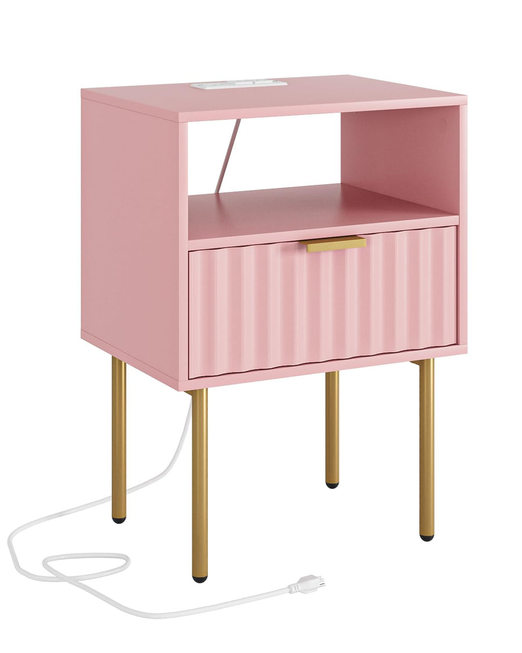 Pink Fluted Nightstand with Charging Station S233507