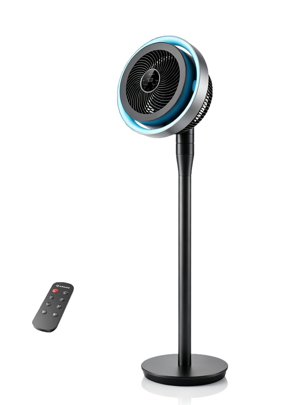 Standing Fan with Light, Digital Display, Adjustable Height, Remote, DarkGrey Q10054