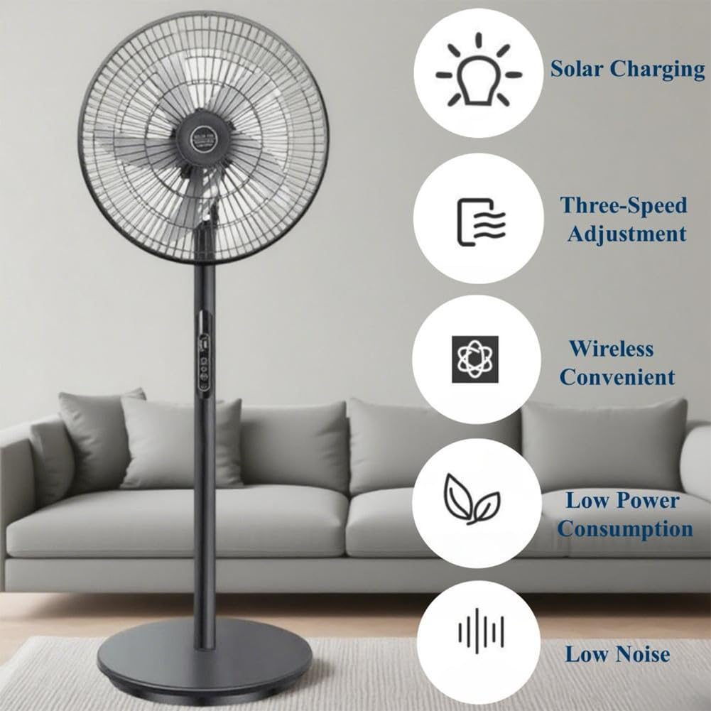 Oscillating Pedestal Fan with Remote, Solar Rechargeable, 3 Speeds, 16in, White Y22844