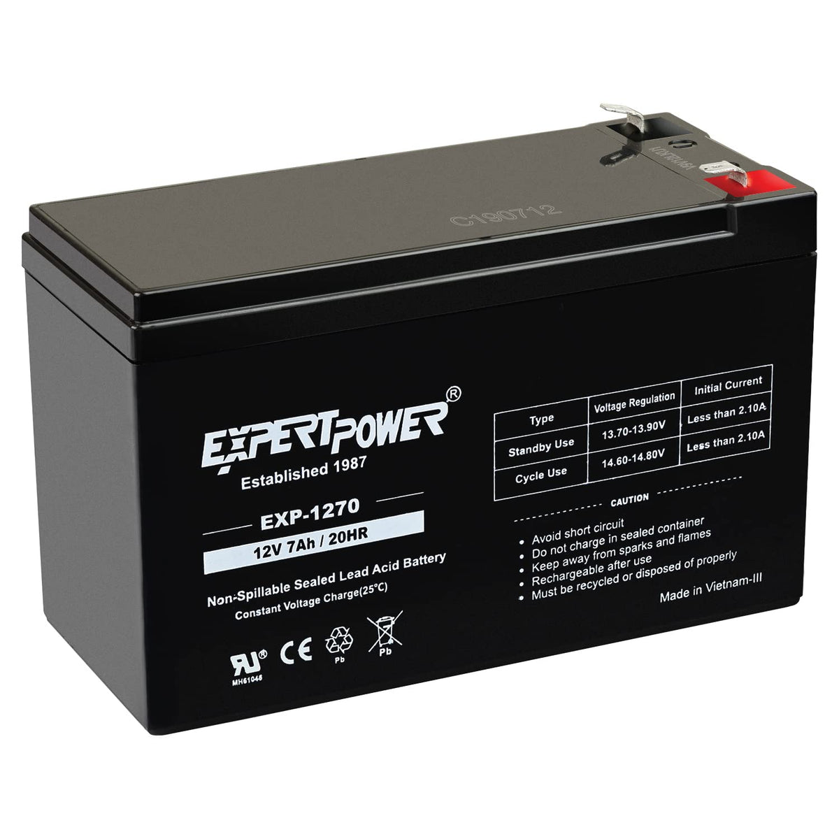 12V 7Ah Rechargeable SLA Battery with F1 Terminals V699695