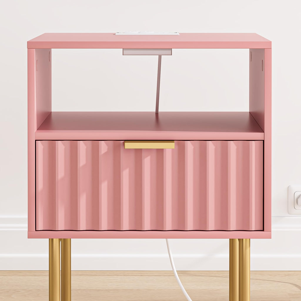 Pink Fluted Nightstand with Charging Station S233507