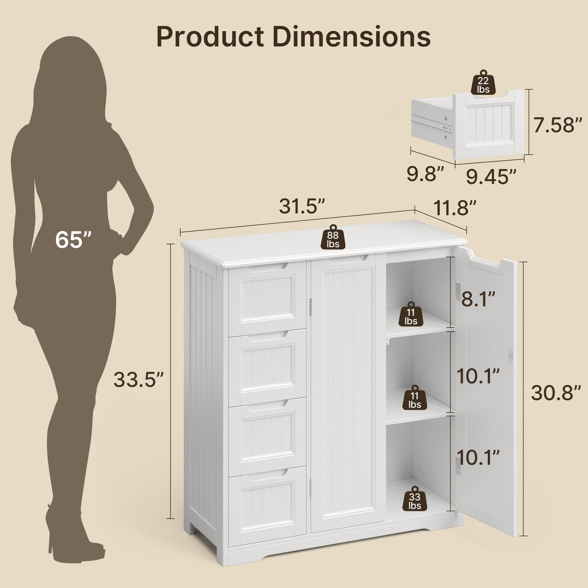 Storage Cabinet with 4 Drawers & 2 Doors M7410