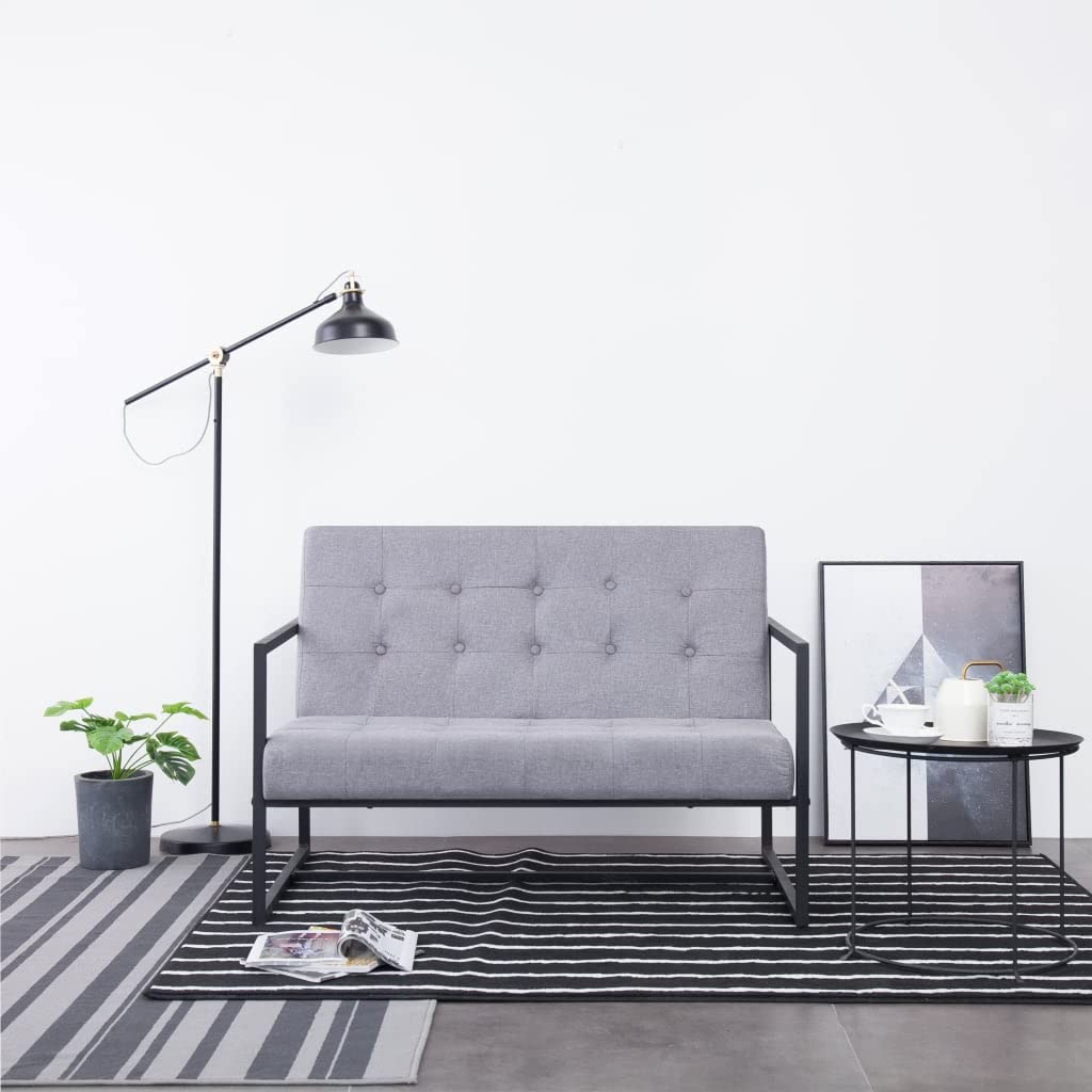 Light Gray Fabric 2-Seater Sofa with Armrests P849