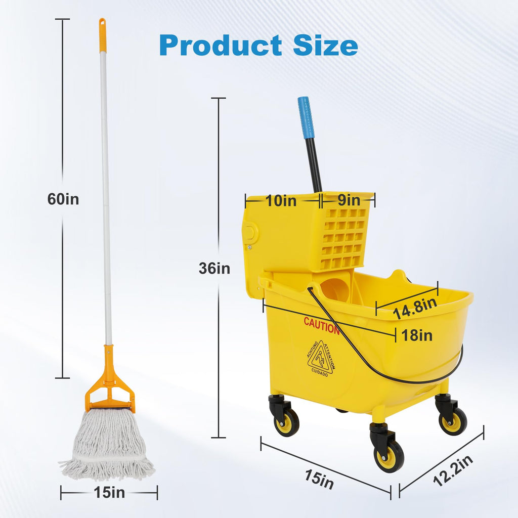 35 Qt Mop Bucket with Side Press Wringer on Wheels X5494