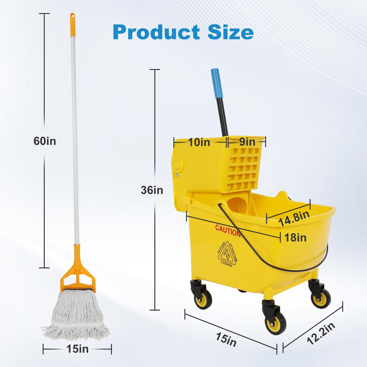 35 Qt Mop Bucket with Side Press Wringer on Wheels X5494