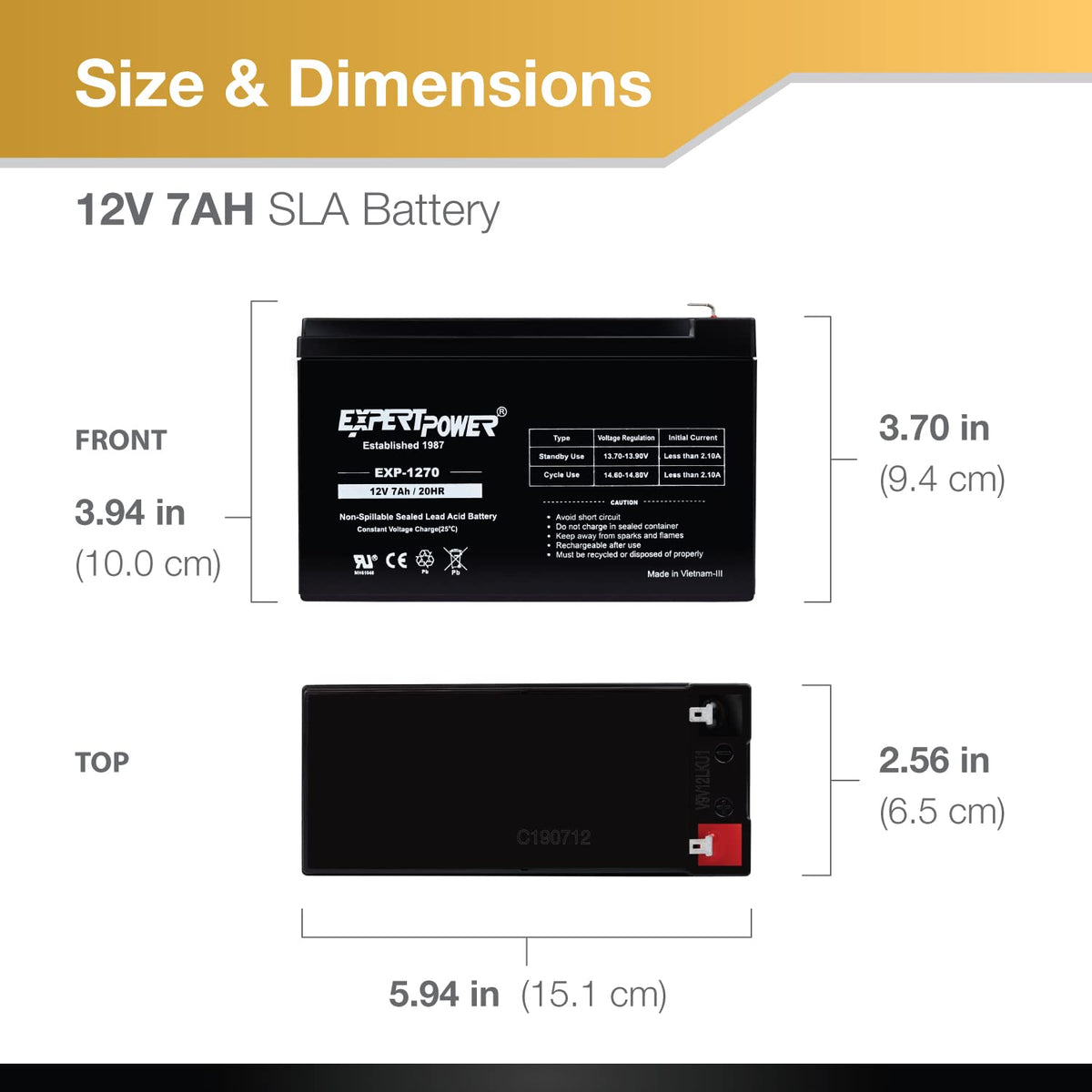 12V 7Ah Rechargeable SLA Battery with F1 Terminals V699695