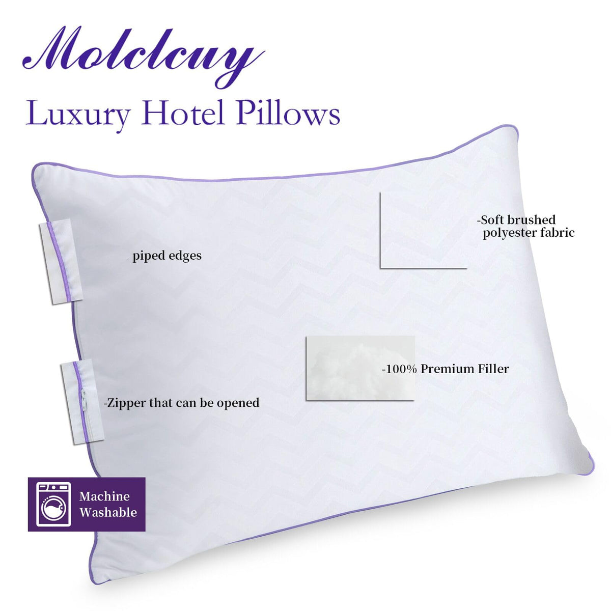 King Size Set of 2 Down Alternative Microfiber Bed Pillows S22078