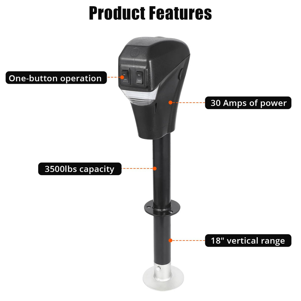 Electric Trailer A-Frame Tongue Jack 3,500 Lbs 18-Inch Stroke 12V DC B435