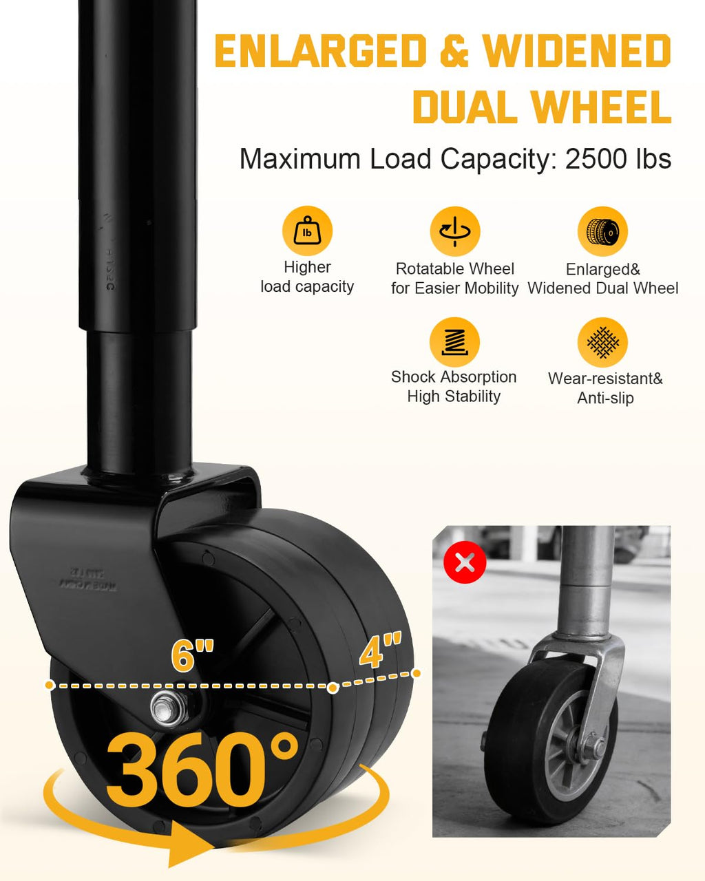 Heavy Duty Trailer Jack with Dual Wheel D109