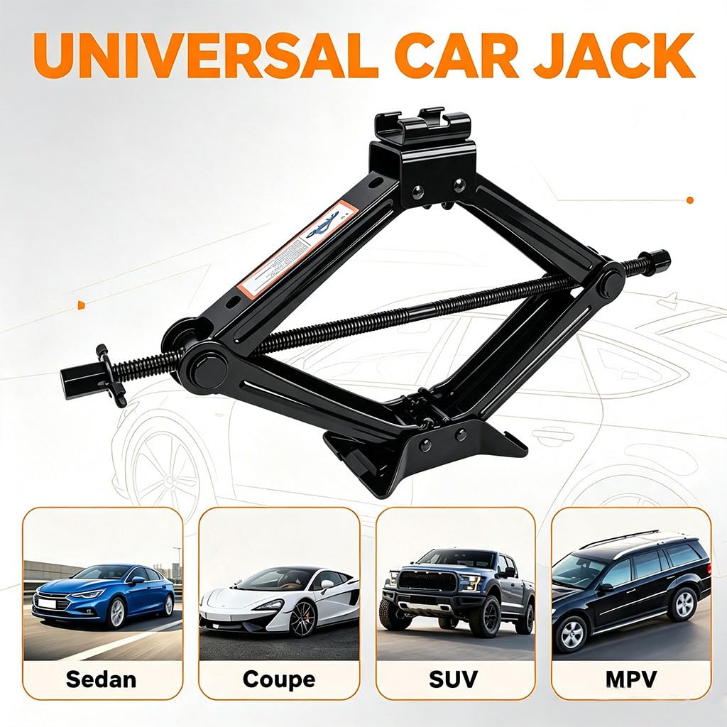 3 Ton Scissor Car Jack, 6614 LBS Heavy Duty Tire Changing Kit with Lug Wrench, Ratchet Wrench, Sockets, Work Gloves, Tire Pressure Gauge and Storage Bag R5039