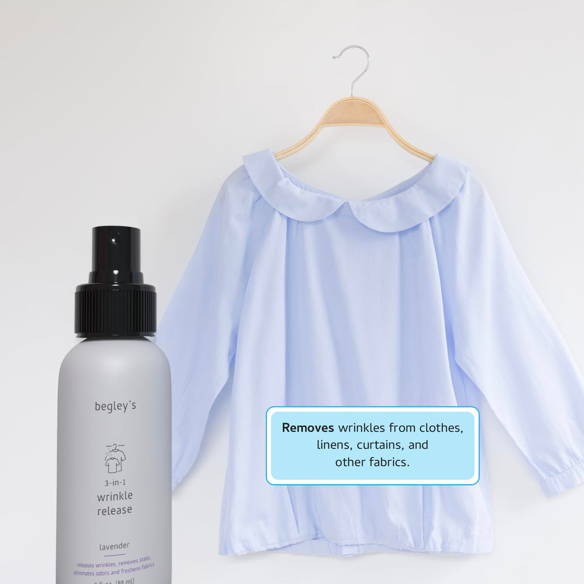 3-in-1 Wrinkle Remover, Static Cling Remover, Odor Eliminator and Fabric Refresher Spray, Fragrance-Free, 3 oz O228