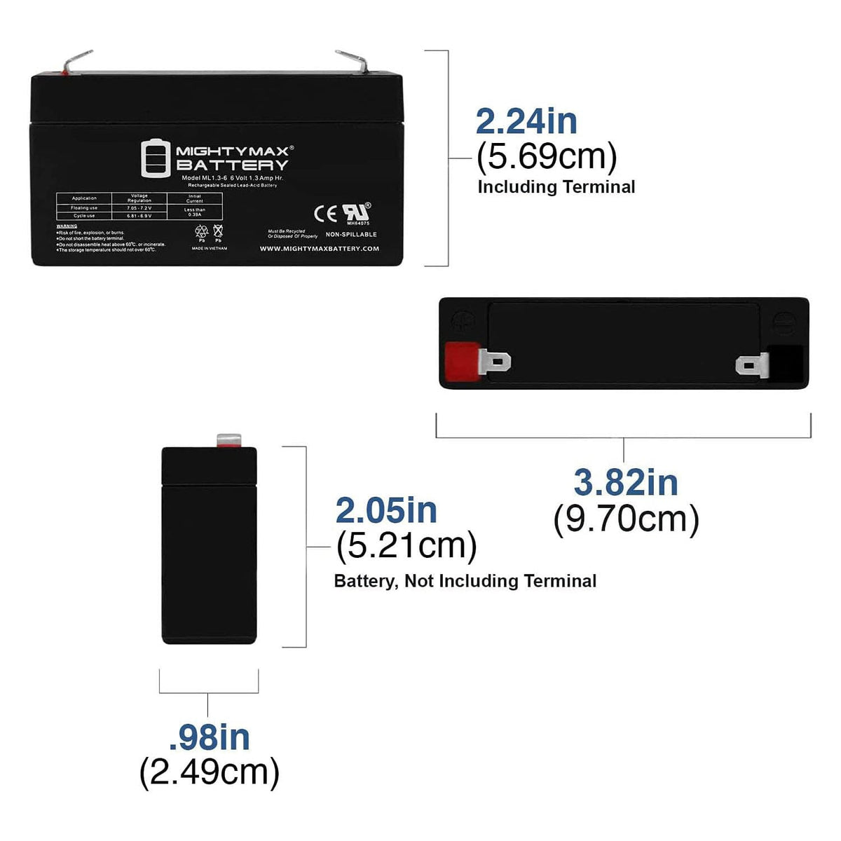 6V 1.3Ah SLA Replacement Battery 4 Pack Z36377