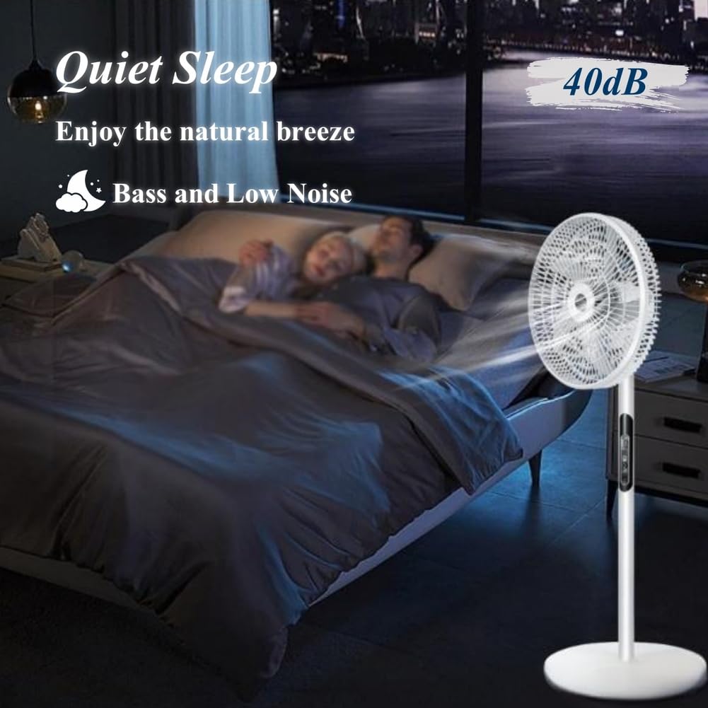 Oscillating Pedestal Fan with Remote, Solar Rechargeable, 3 Speeds, 16in, White Y22844