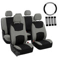 Gray Black Universal Fit Automotive Seat Covers Combo Set with Steering Wheel Cover and Seat Belt Pad O7424