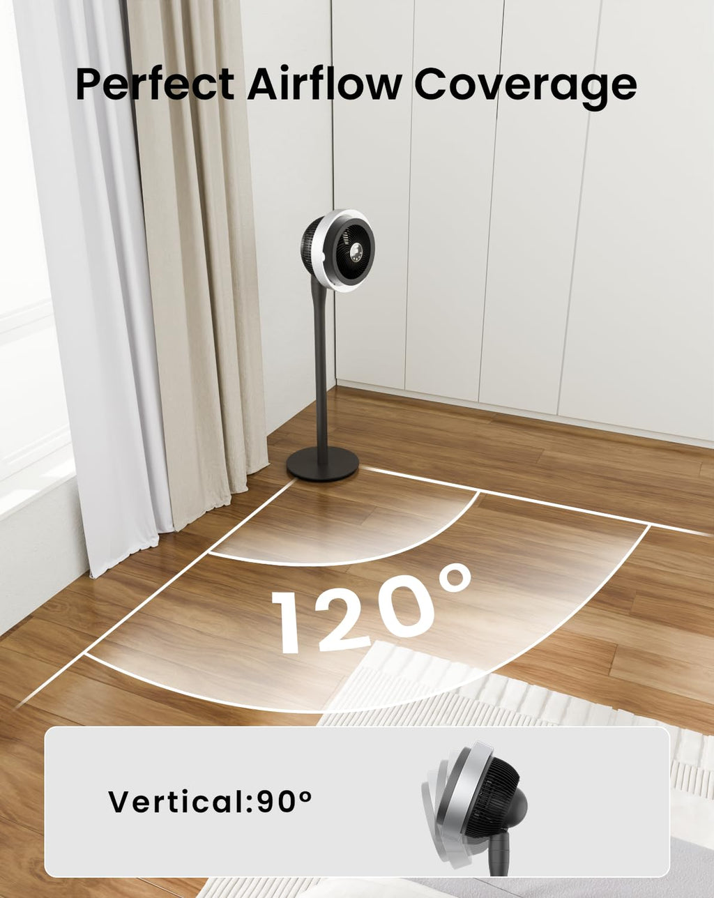 Standing Fan with Light, Digital Display, Adjustable Height, Remote, DarkGrey Q10054