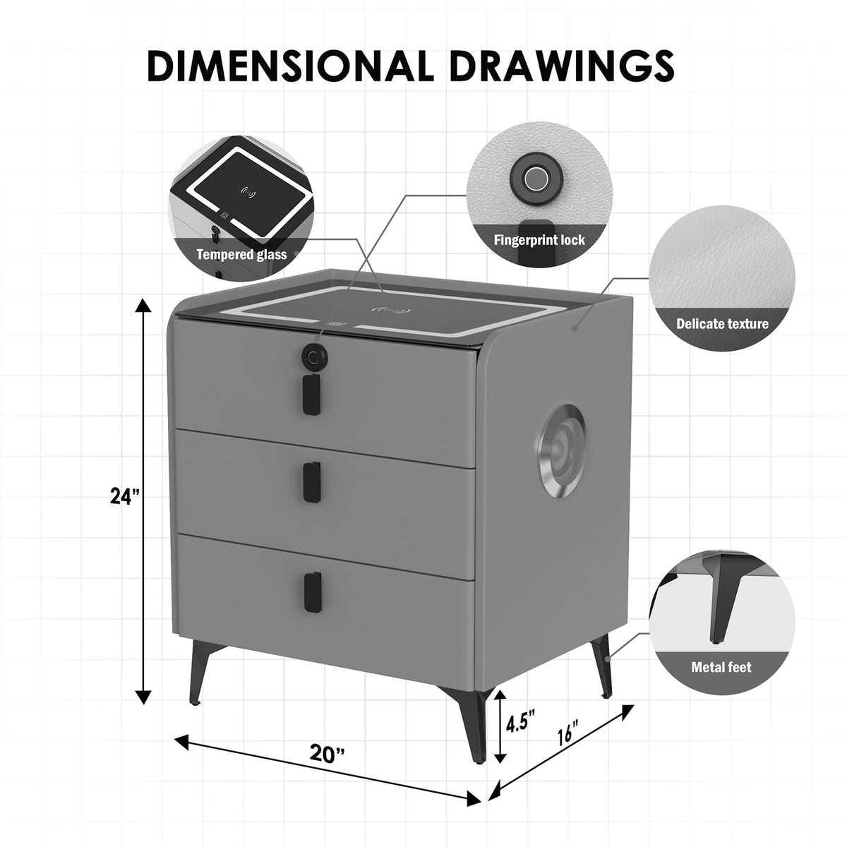 Wireless Charging Fingerprint Lock Nightstand U437061