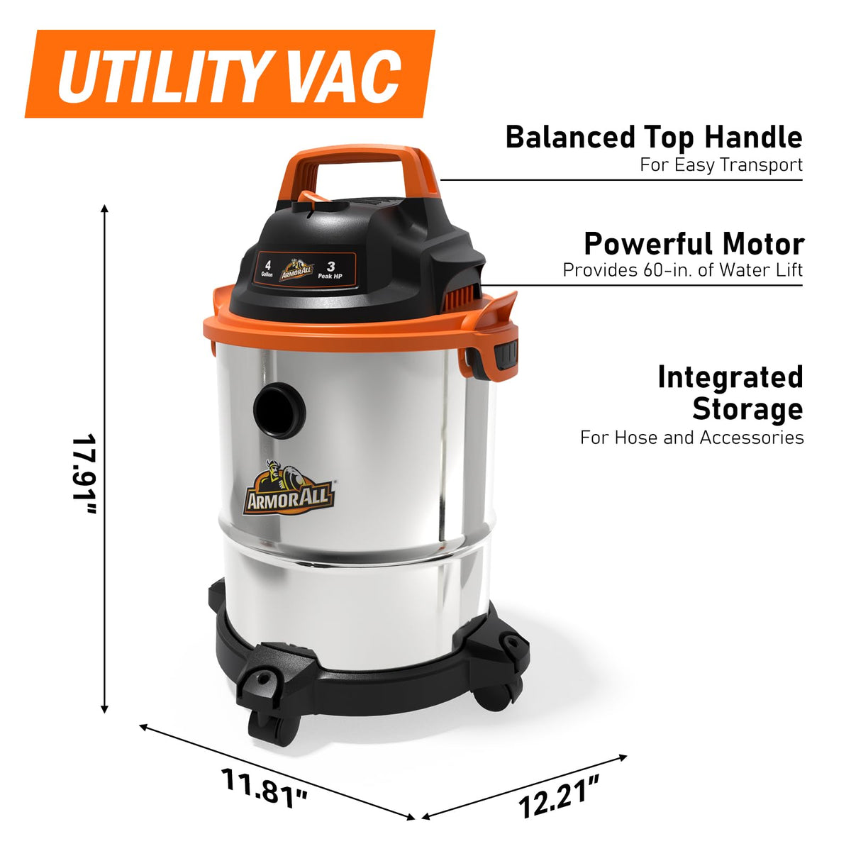 4 Gallon Stainless Steel Wet/Dry Vacuum F405