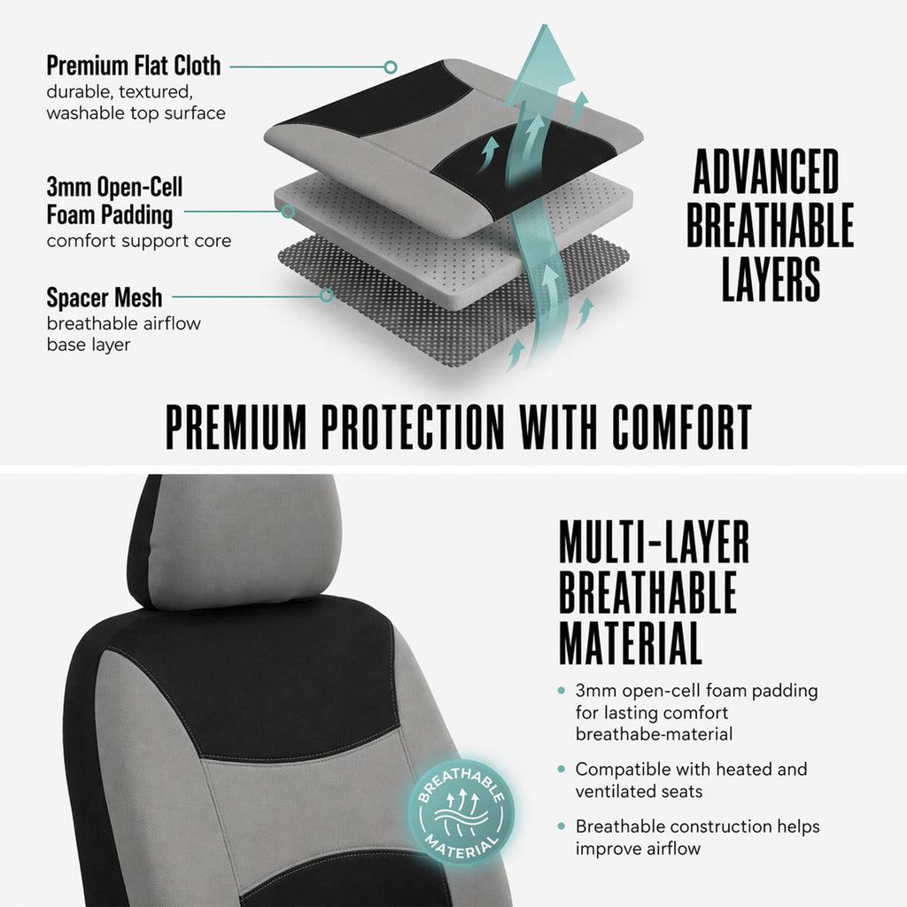 Gray Black Universal Fit Automotive Seat Covers Combo Set with Steering Wheel Cover and Seat Belt Pad O7424