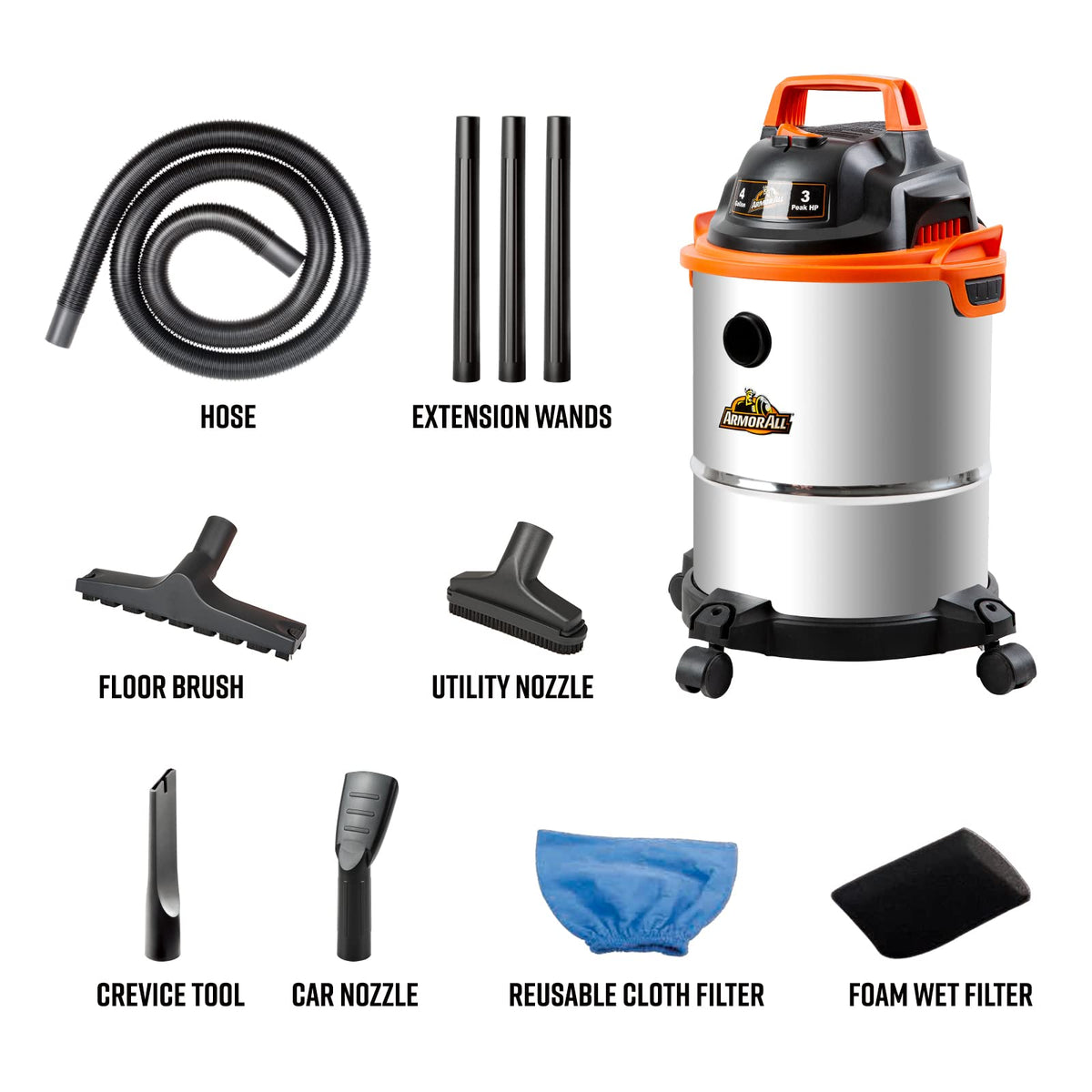 4 Gallon Stainless Steel Wet/Dry Vacuum F405