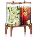 2 Pack 1.5 Gallon Square Glass Drink Dispenser with Wooden Stand & Lid L2847