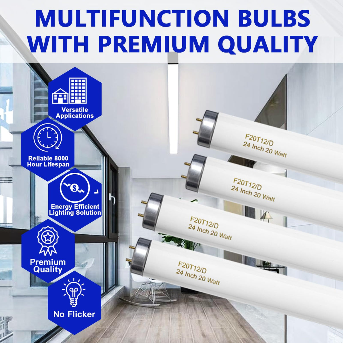 20 Watt T12 Fluorescent Tube Light Bulb Daylight 4 Count M594000