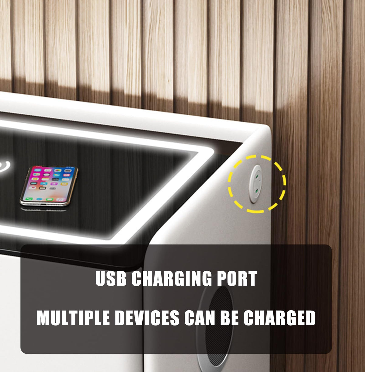 Khaki 3 Drawer Smart Nightstand with Wireless Charging M89803