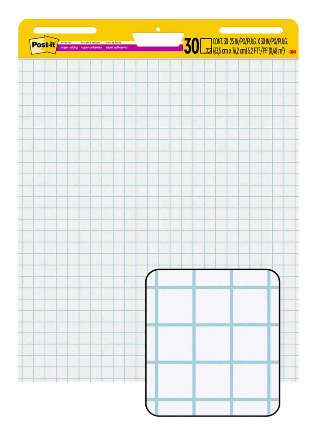 Super Sticky Easel Pad, 1" Grid Lines, 25" x 30", White, 30 Sheets G645