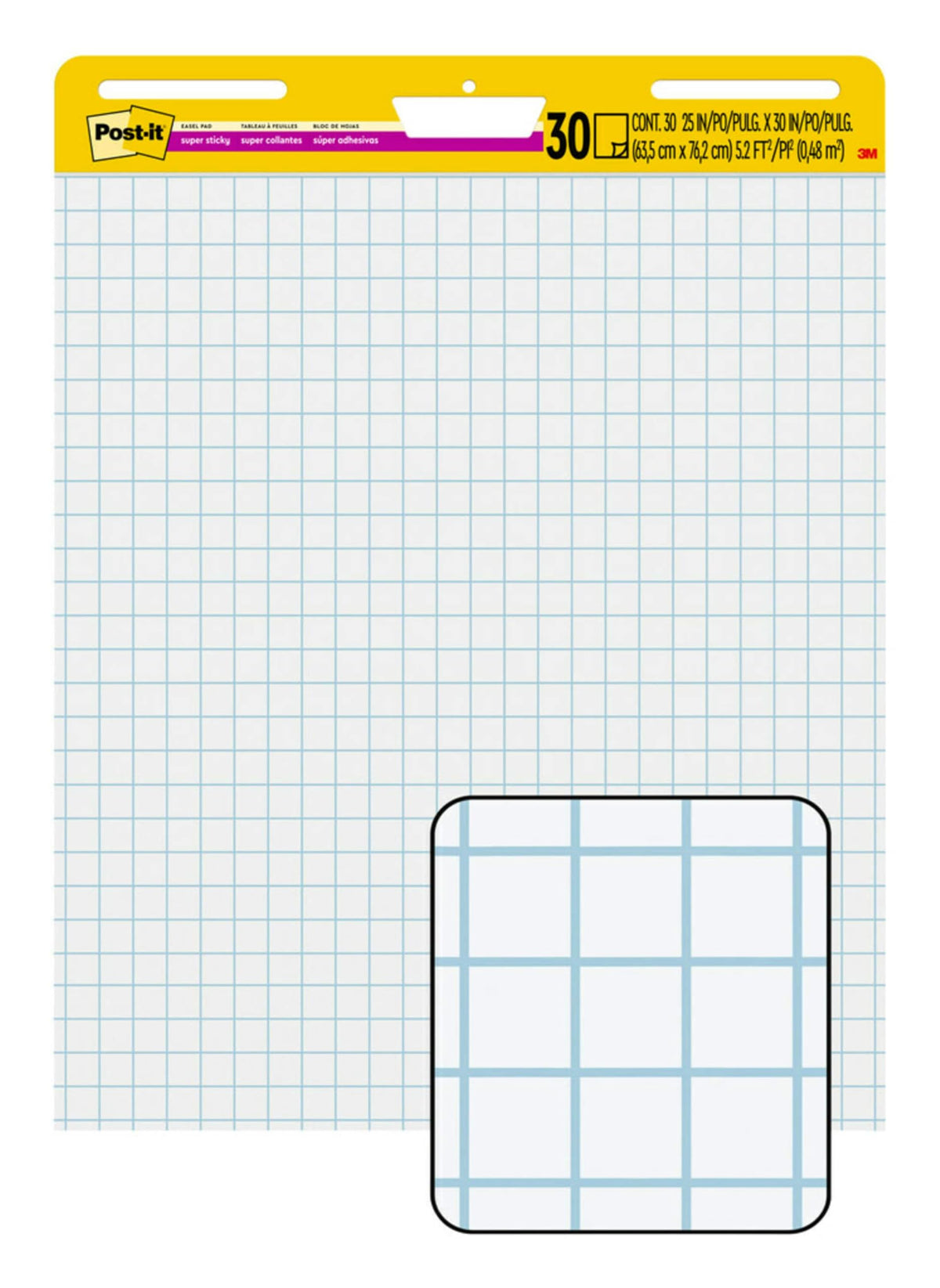 Super Sticky Easel Pad, 1" Grid Lines, 25" x 30", White, 30 Sheets G645