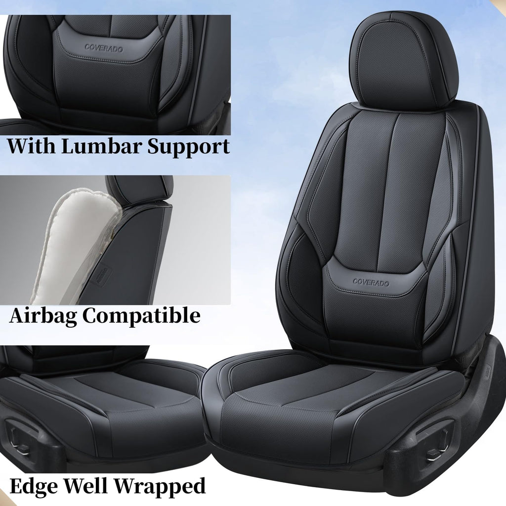 Black Full Set Waterproof Nappa Leather Car Seat Covers J76700