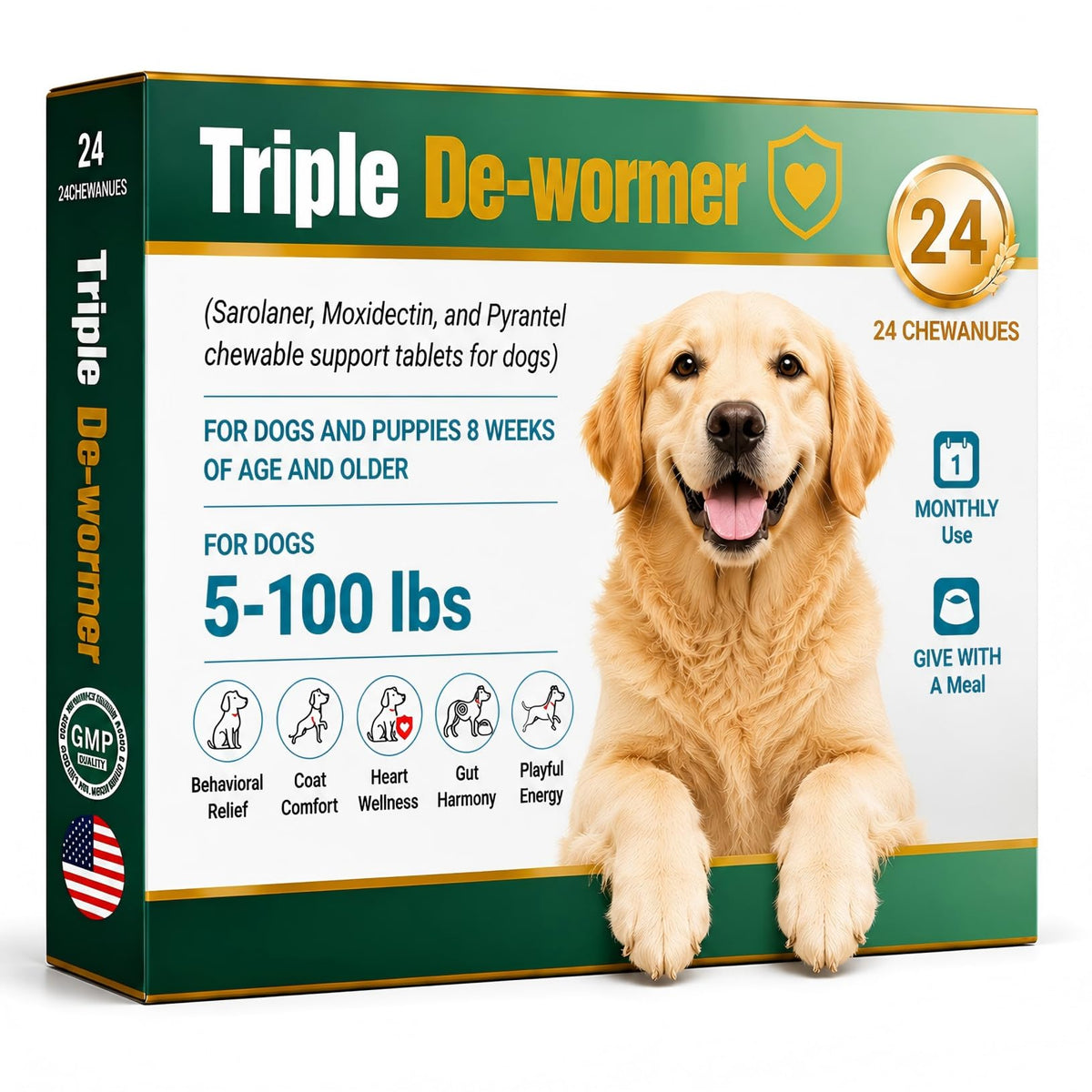 Broad Spectrum Dog Dewormer Tablets with Pyrantel Pamoate, 24 Tablets Y244784