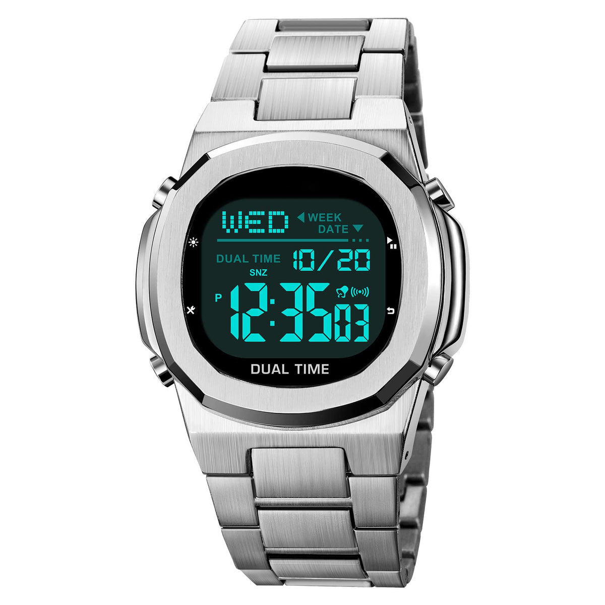 Men's Multifunctional Electronic Outdoor Sports Watch EL Light Large Digital Display Stainless Steel Q3965