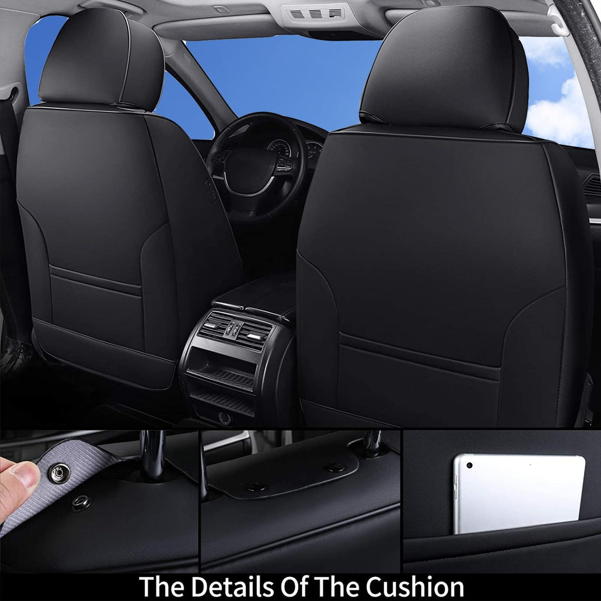 Black Full Set Waterproof Nappa Leather Car Seat Covers J76700