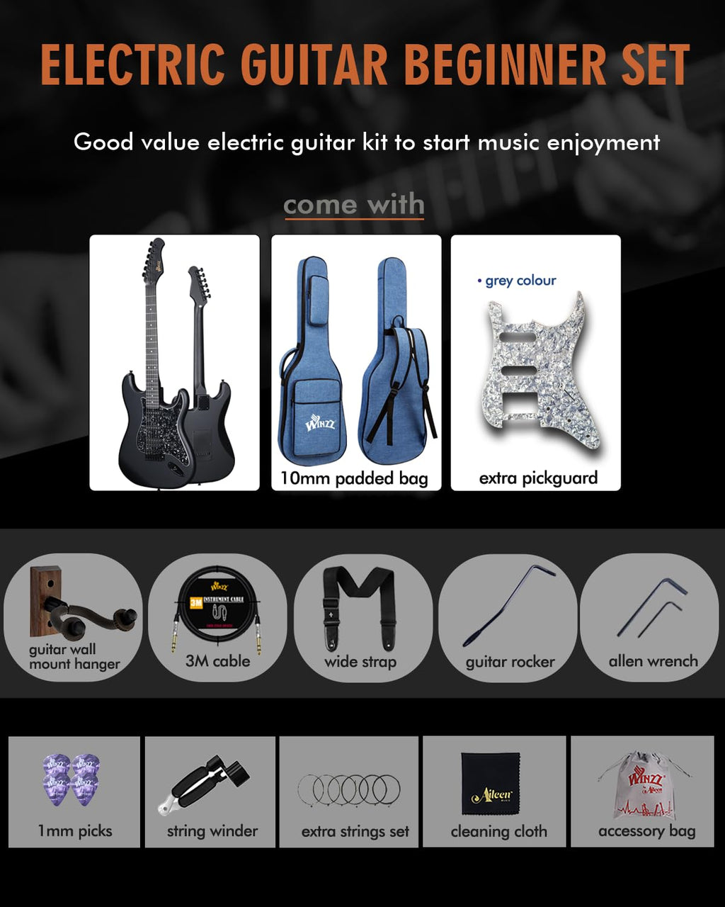 Full Size HSS Electric Guitar with 12 Accessories O628