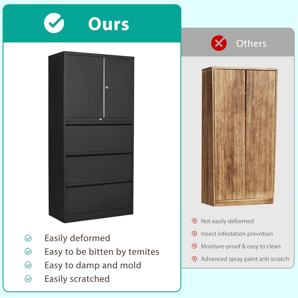 Black 3 Drawer Metal File Cabinet with Lock and Shelf G93361