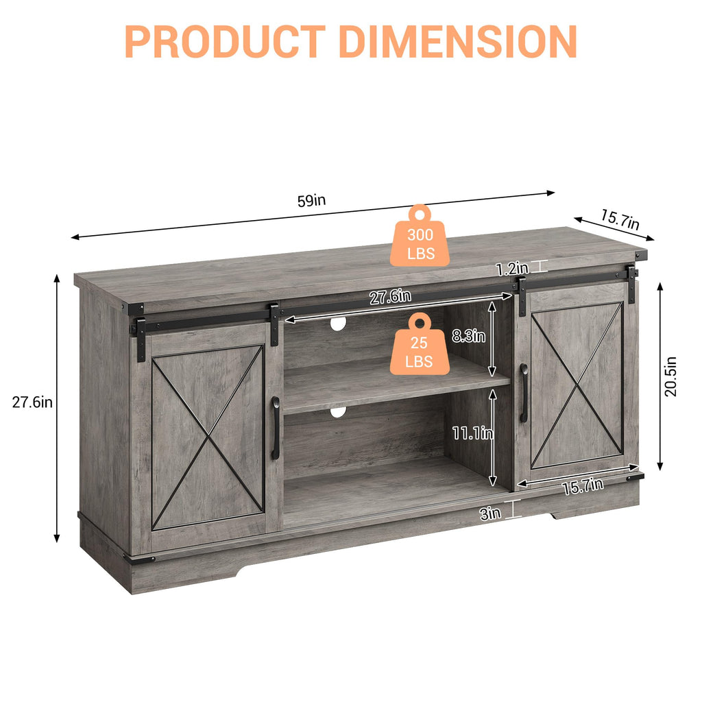 Farmhouse TV Stand with Storage Cabinets & Sliding Barn Door E236236