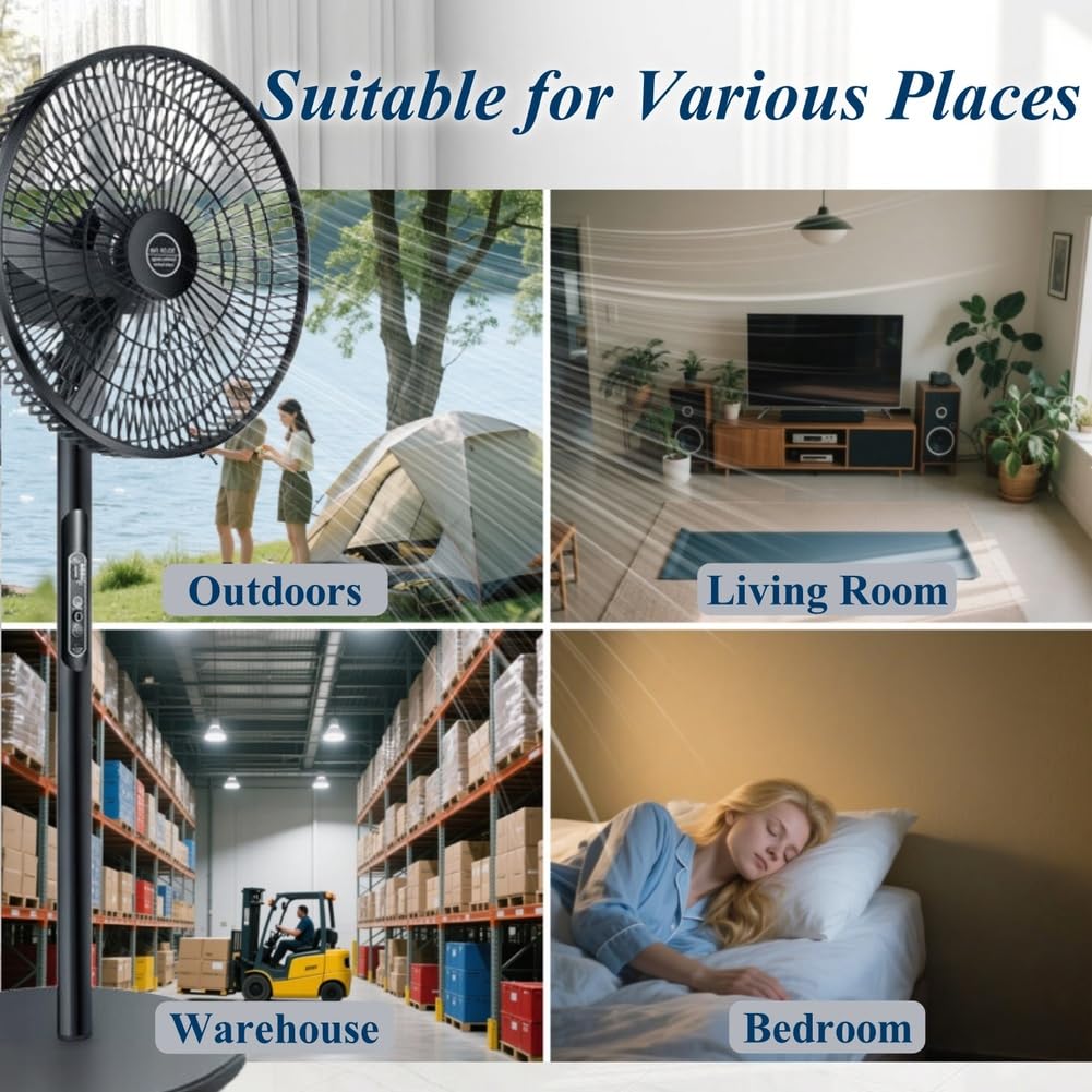 Oscillating Pedestal Fan with Remote, Solar Rechargeable, 3 Speeds, 16in, White Y22844