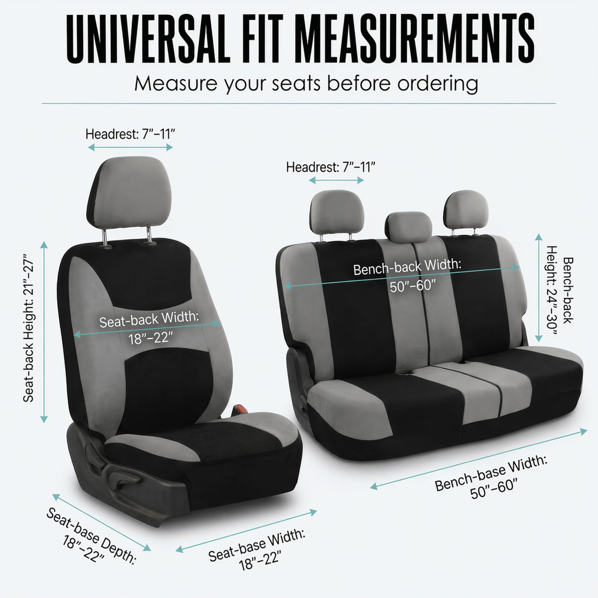 Gray Black Universal Fit Automotive Seat Covers Combo Set with Steering Wheel Cover and Seat Belt Pad O7424