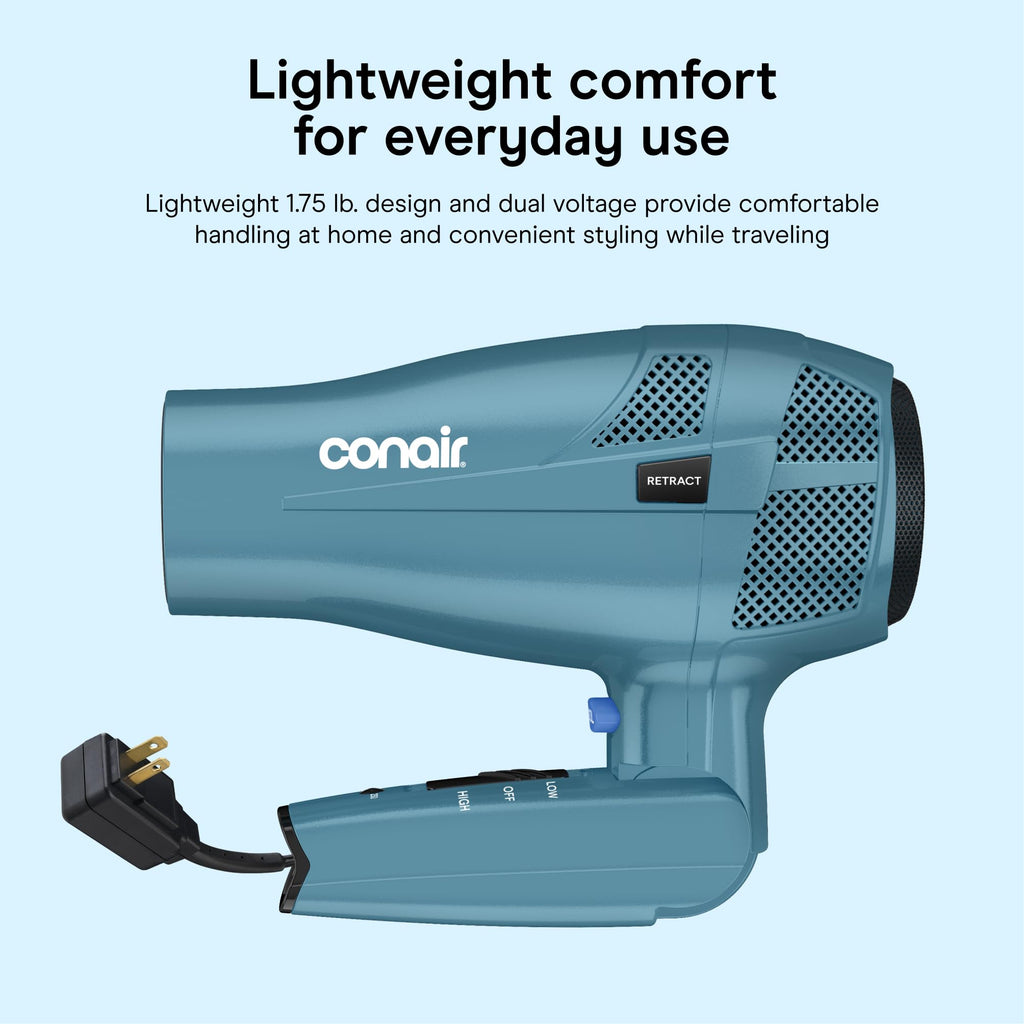 Blue 1875W Dual Voltage Folding Travel Hair Dryer N12593