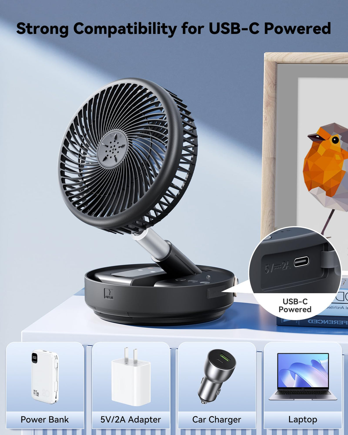 Portable Oscillating Travel Fan with Remote A686