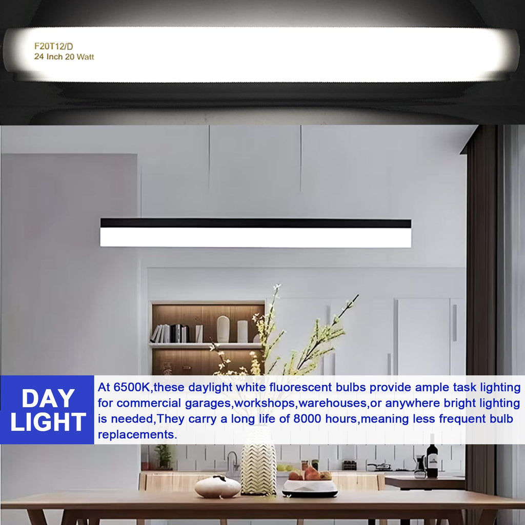 20 Watt T12 Fluorescent Tube Light Bulb Daylight 4 Count M594000