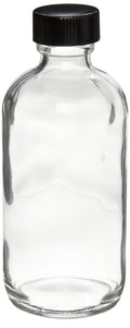 Clear Glass 2oz Boston Round Bottle with Black Screw Cap, Case of 24 J244386