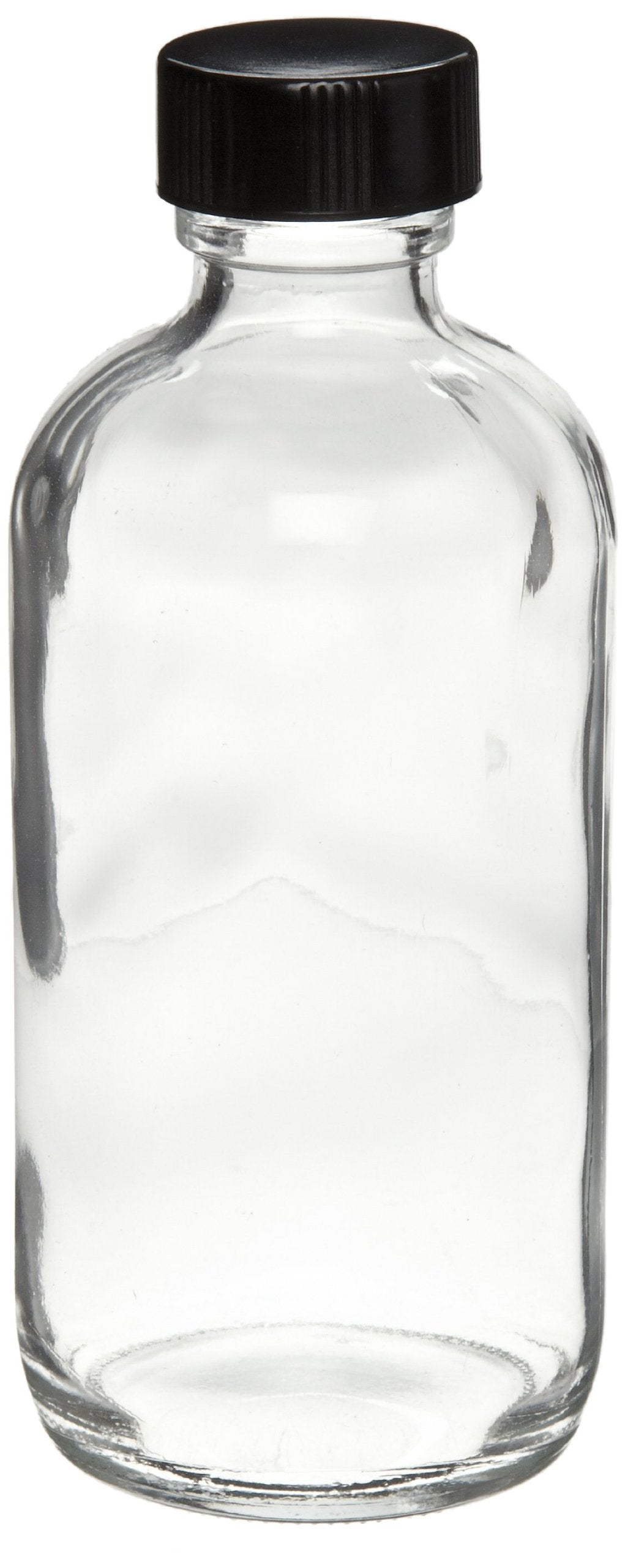 Clear Glass 2oz Boston Round Bottle with Black Screw Cap, Case of 24 J244386