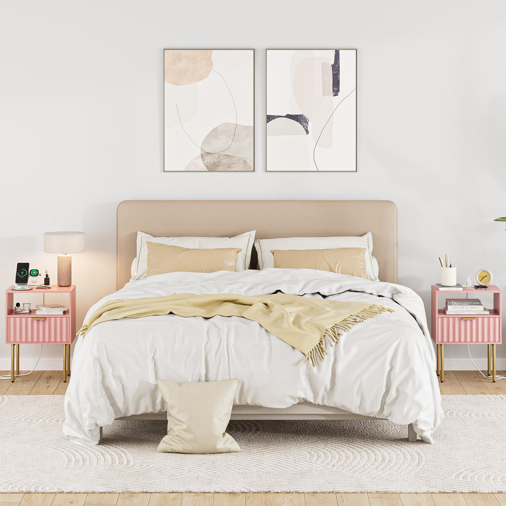 Pink Fluted Nightstand with Charging Station S233507