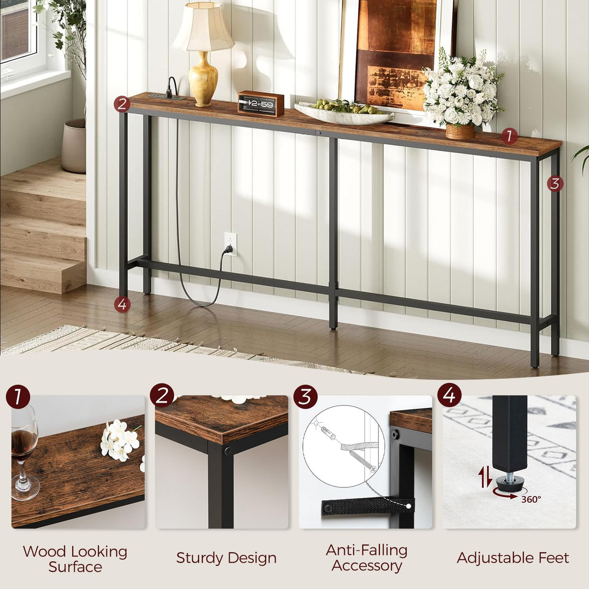 70.9" Narrow Console Table with Power Outlet Y41985