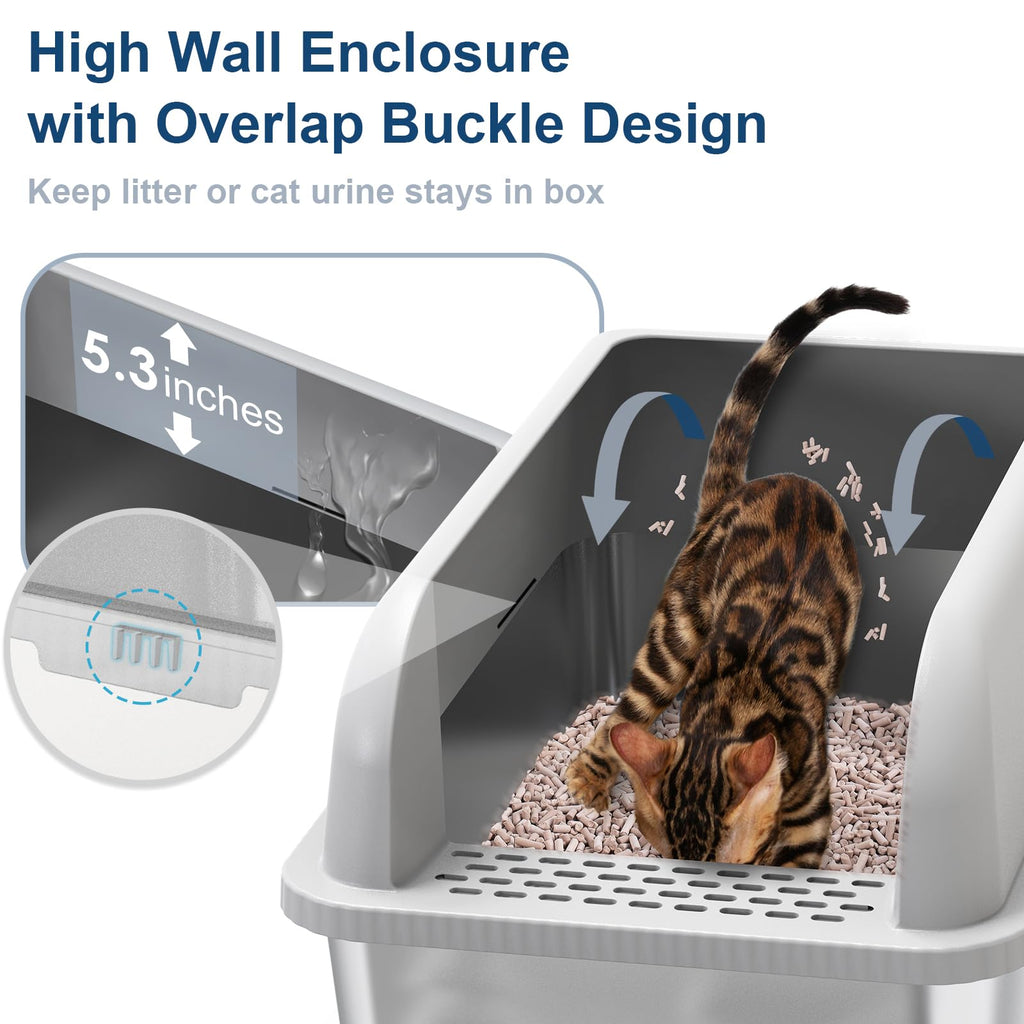 XL Stainless Steel Sifting Litter Box with Lid H526