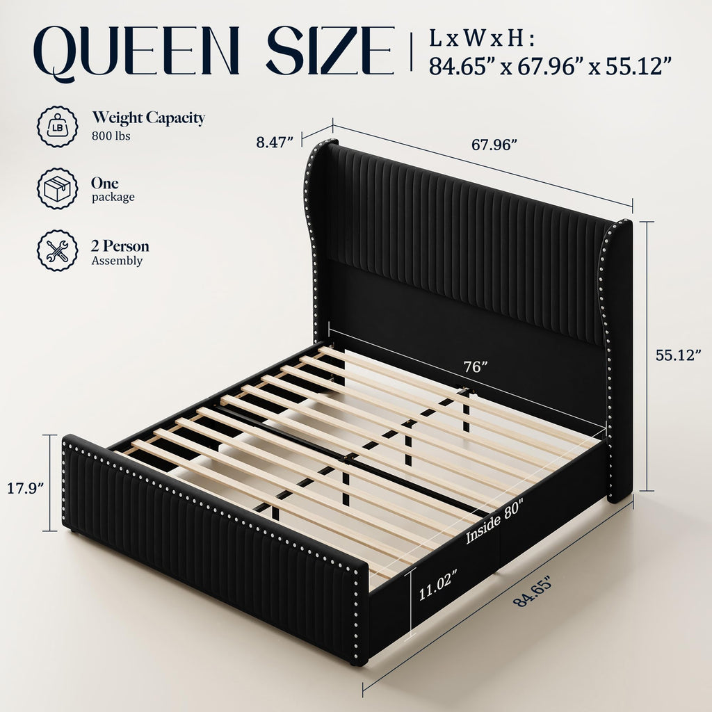 Queen Size Bed Frame with 55" Headboard Black I643