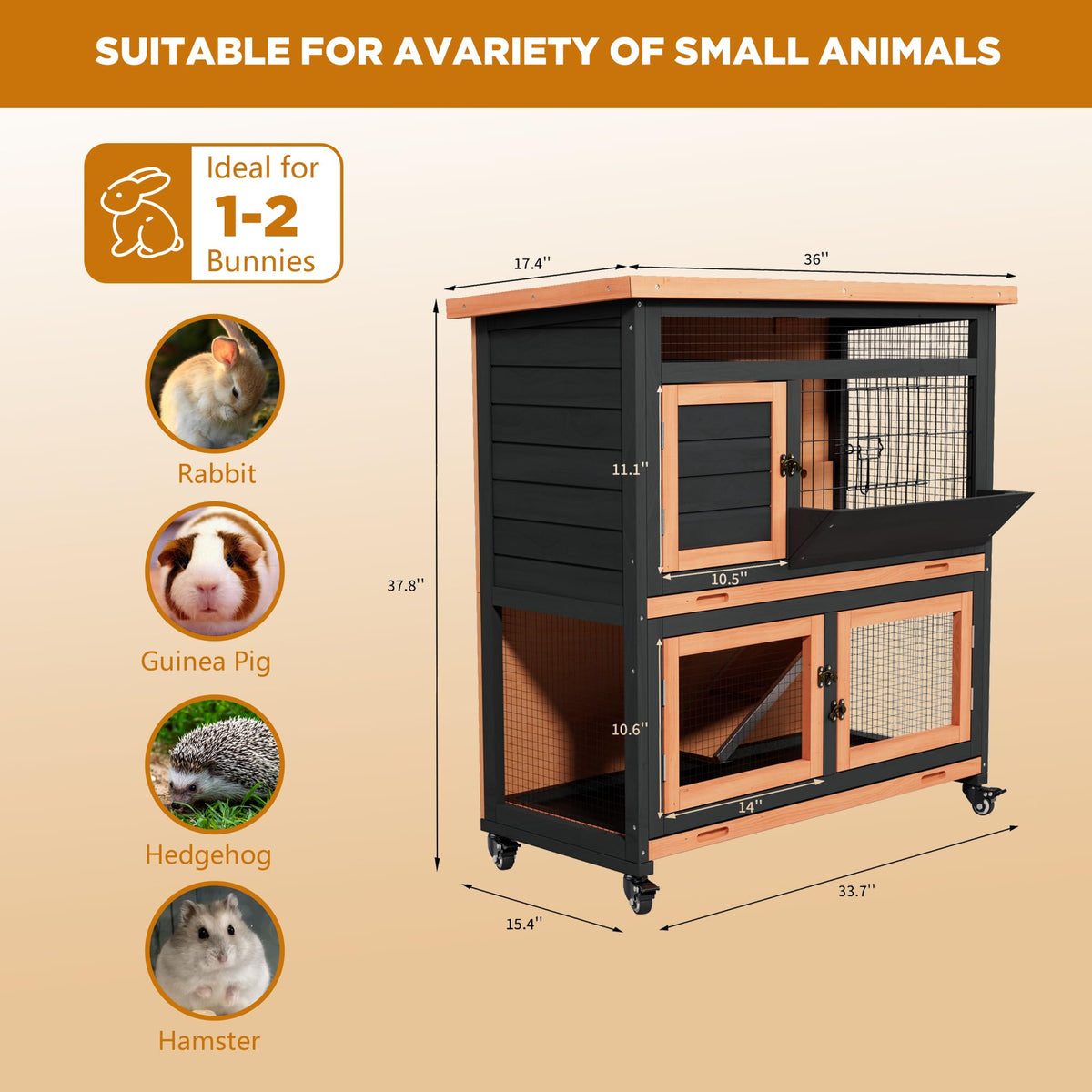 2-Tier Wooden Rabbit Hutch with Wheels Z452208