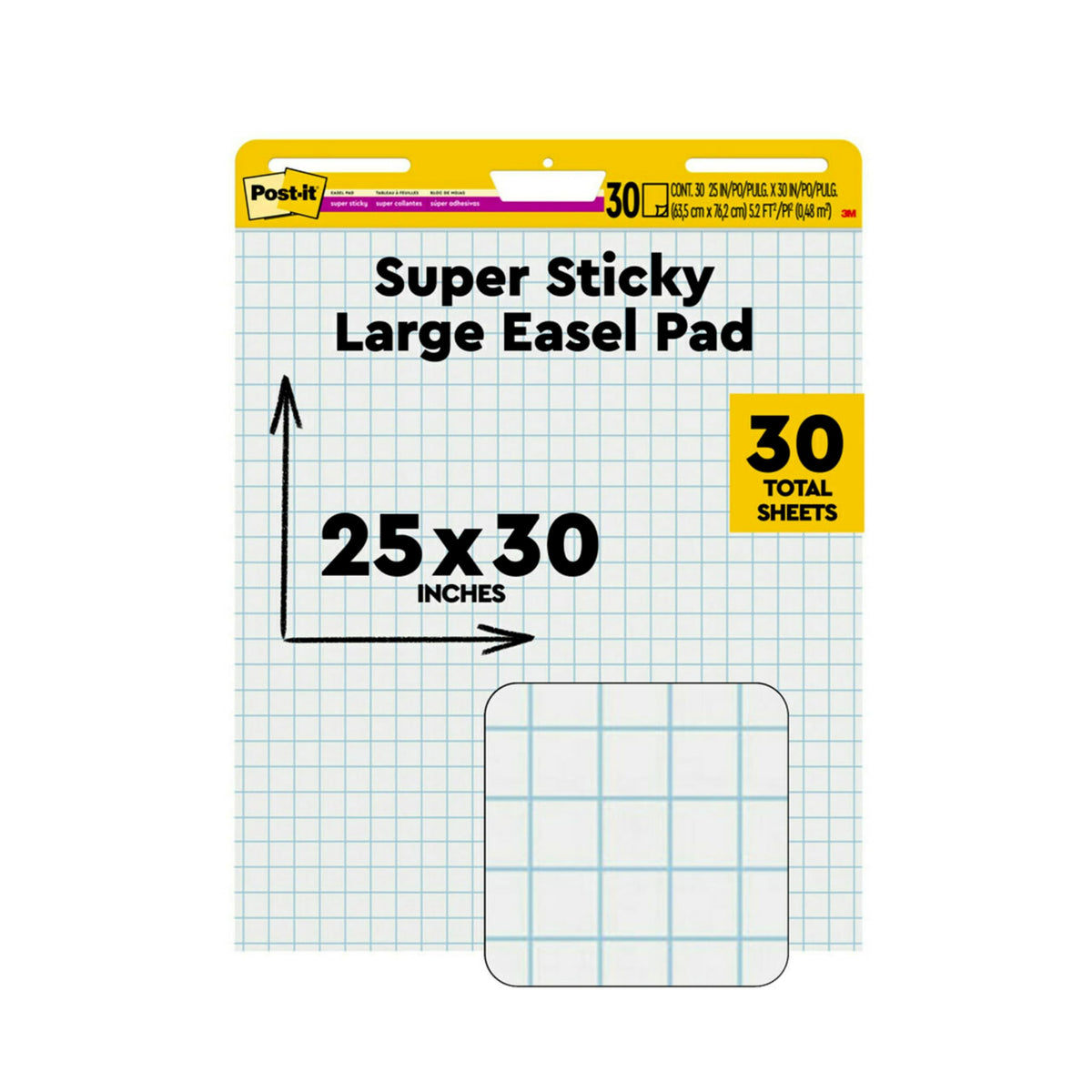 Super Sticky Easel Pad, 1" Grid Lines, 25" x 30", White, 30 Sheets G645